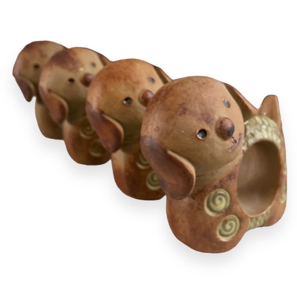 Puppy Dog Ceramic Napkin Ring Holder Set of Four Made in Japan Pottery Stoneware - Picture 2 of 8